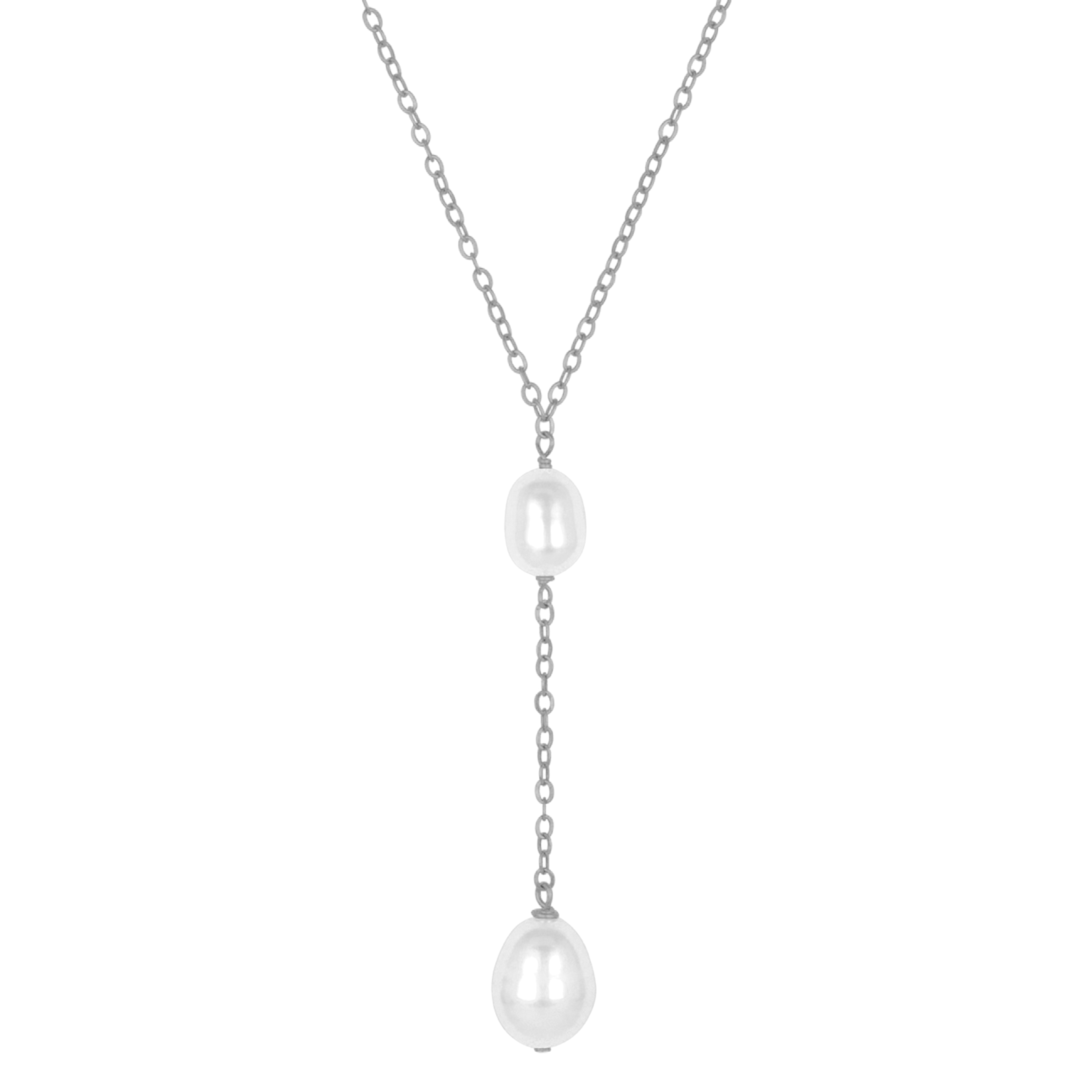 LULA PEAL LARIAT NECKLACE SILVER