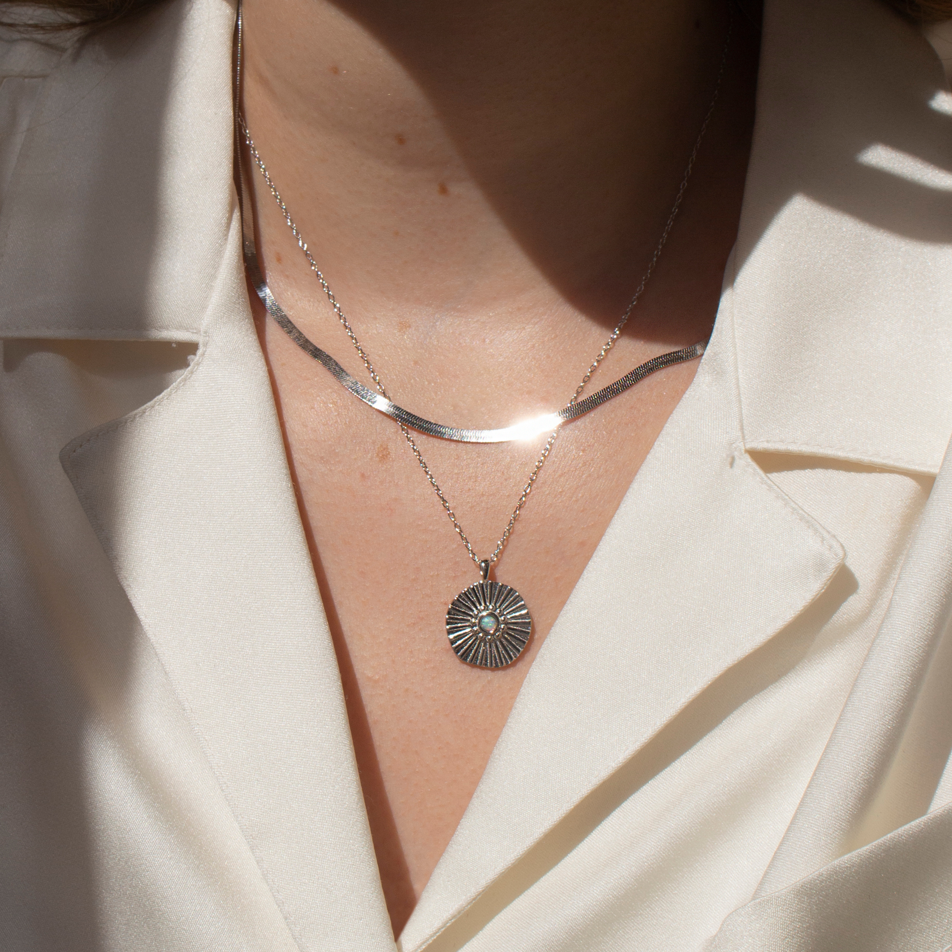 OPAL SUNBURST PENDANT SILVER