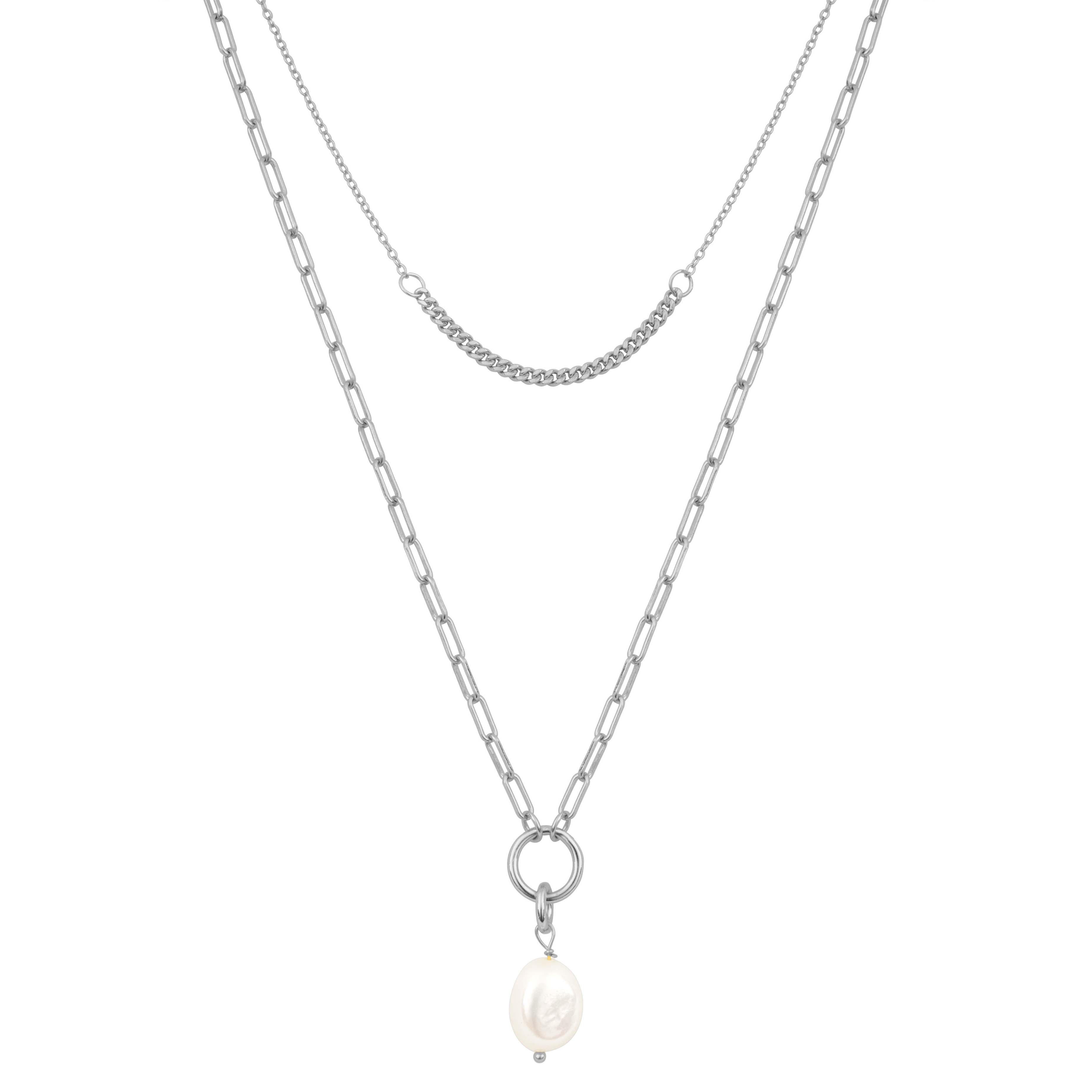 EMILY PEARL LAYER NECKLACE SILVER