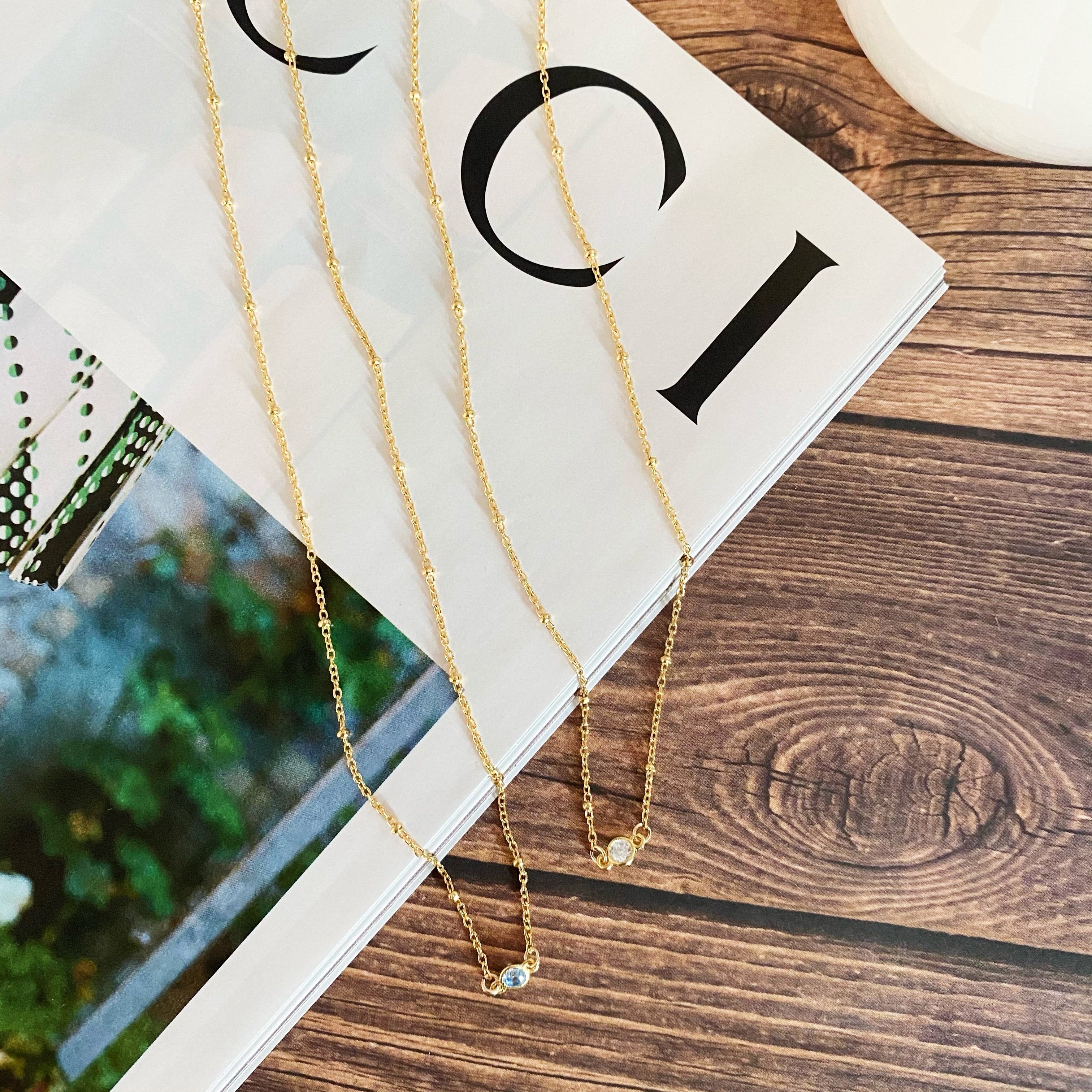 MARCH BIRTHSTONE NECKLACE GOLD